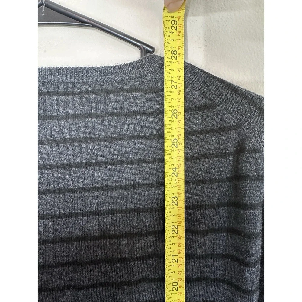 J.Crew 100% Merino Wool V-Neck Pullover Sweater‎ Gray Brown Striped Mens MEDIUM